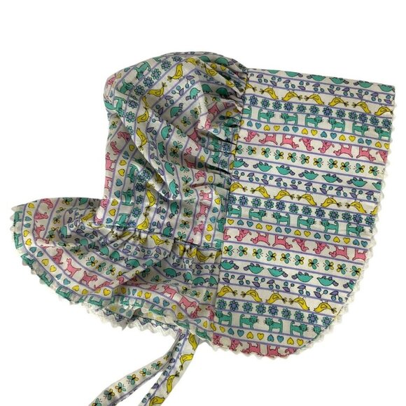 Handmade Vintage Prairie Sun Bonnet Hat Ruffled Settler Style Animals & Flowers - Picture 8 of 8